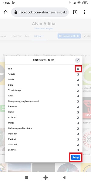 Cara menyembunyikan halaman yang disukai di Facebook 15 tap “Tutup”.
