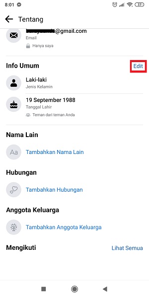 Cara Mengganti Tanggal Lahir di Facebook (Bisa untuk yang limit) 4 Tap "Edit".