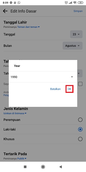 Cara Mengganti Tanggal Lahir di Facebook (Bisa untuk yang limit) 18 Tap "Oke".