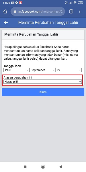 Cara Mengganti Tanggal Lahir di Facebook (Bisa untuk yang limit) 43 Tap kolom "Harap Pilih".