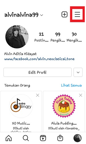Cara agar orang (atau teman) tidak bisa DM kita di Instagram 2 Tap icon "Hamburger" di kanan atas.
