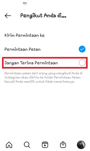 Cara agar orang (atau teman) tidak bisa DM kita di Instagram 10 Tap "Jangan Terima Permintaan".
