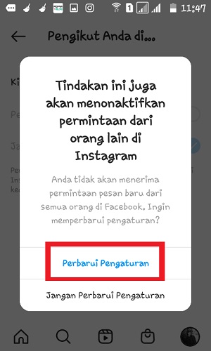 Cara agar orang (atau teman) tidak bisa DM kita di Instagram 11 Tap "Perbarui Pengaturan".