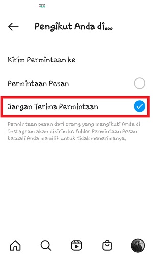 Cara agar orang (atau teman) tidak bisa DM kita di Instagram 12 Pengaturan untuk permintaan pesan dari follower dan orang lain sudah berhasil diubah.