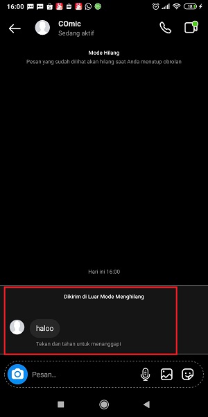 Cara Mengaktifkan dan Menonaktifkan Vanish Mode Instagram 20 Pesan yang dikirim dari luar Vanish Mode.