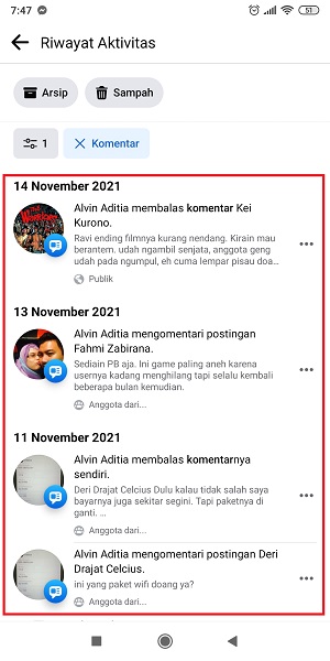Cara mencari komentar kita di Facebook (di postingan sendiri dan orang lain) 9 Semua komentar akan terlihat.