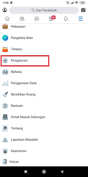 Cara mencari komentar kita di Facebook (di postingan sendiri dan orang lain) 21 Tap "Pengaturan".