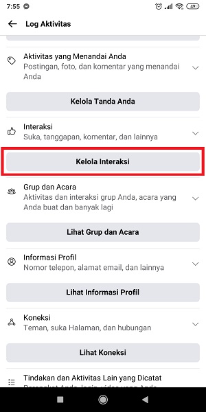 Cara mencari komentar kita di Facebook (di postingan sendiri dan orang lain) 23 Tap "Kelola Interaksi".