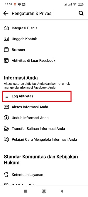 Cara Melihat Status Yang Kita Like di Facebook 6 Tap "Log Aktivitas".