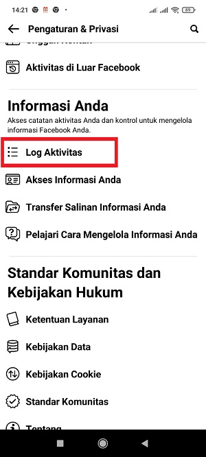Cara Melihat Status Yang Kita Like di Facebook 21 Tap "Log Aktivitas".