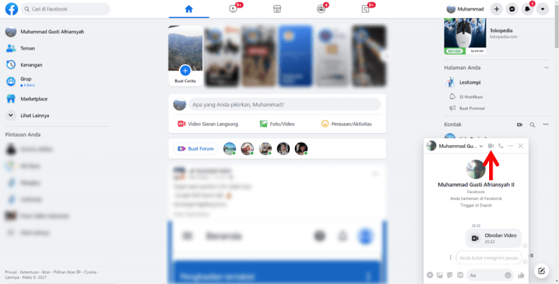 Cara Video Call di Facebook (di HP dan PC/Laptop) 8 Tekan Tombol Video Call Facebook