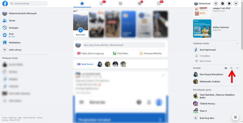 Cara Video Call di Facebook (di HP dan PC/Laptop) 6 Pilih Menu Cari Kontak