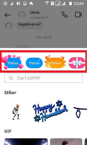 Cara Mengirim Pesan dengan efek (Kado/Pesan berapi/dll) di DM Instagram 4 Pilih salah satu efek yang tersedia.