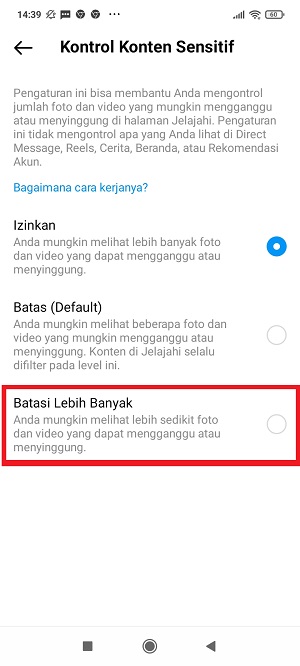 Cara Mengaktifkan Pembatasan Konten Sensitif di Instagram 6 Tap “Batasi Lebih Banyak”.