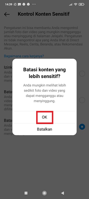 Cara Mengaktifkan Pembatasan Konten Sensitif di Instagram 7 Tap “Ok”.