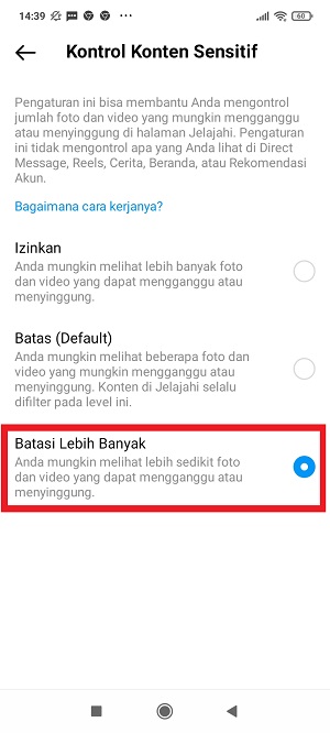Cara Mengaktifkan Pembatasan Konten Sensitif di Instagram 8 pengaturan untuk Fitur Kontrol Konten Sensitif sudah diubah.