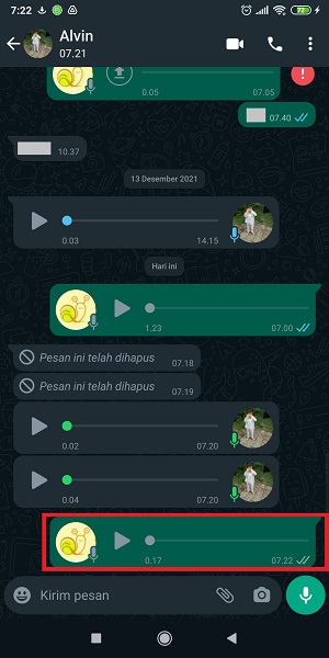 Cara mendengarkan voice note di WhatsApp sebelum dikirim 9 Pesan berhasil dikirim.