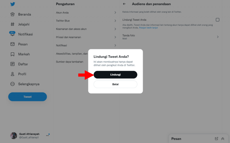 Cara Mem-private atau Mengunci Akun Twitter kamu (di HP dan PC) 11 Konfirmasi Kunci Twitter
