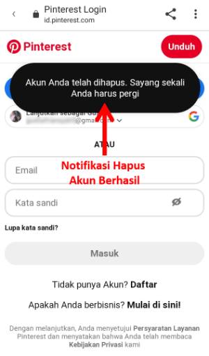 Cara menonaktifkan sementara atau menghapus permanen akun Pinterest 14 Berhasil Hapus Akun Pinterest