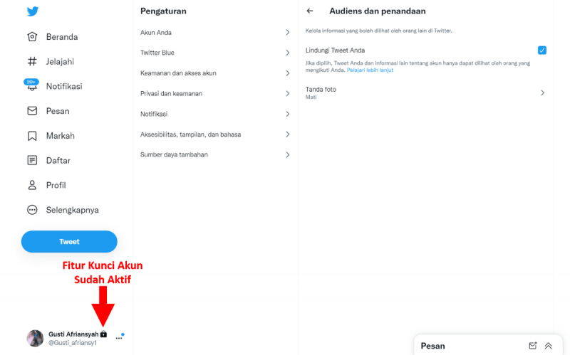 Cara Mem-private atau Mengunci Akun Twitter kamu (di HP dan PC) 12 Berhasil Kunci Akun Twitter di Situs