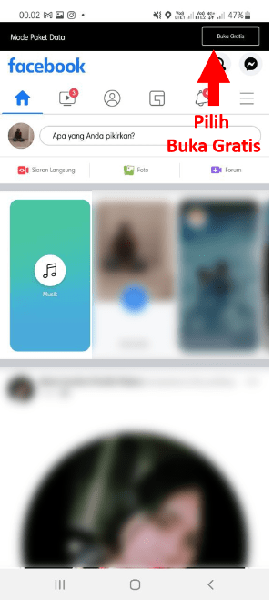 Cara mengaktifkan Facebook mode gratis (atau kembali ke mode data) 4 Tap Buka Gratis di Facebook Reguler