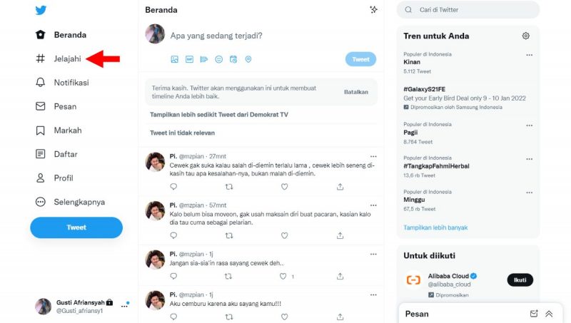 Cara Menghapus History Pencarian di Twitter (di HP dan PC) 5 Buka Menu Jelajahi