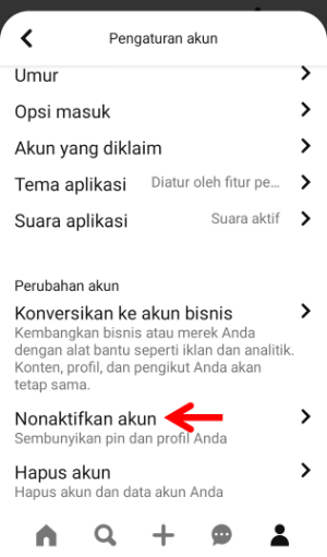 Cara menonaktifkan sementara atau menghapus permanen akun Pinterest 4 Pilih Non Aktifkan Akun