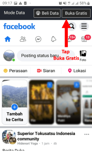 Cara mengaktifkan Facebook mode gratis (atau kembali ke mode data) 7 Tap Buka Gratis di Facebook Lite