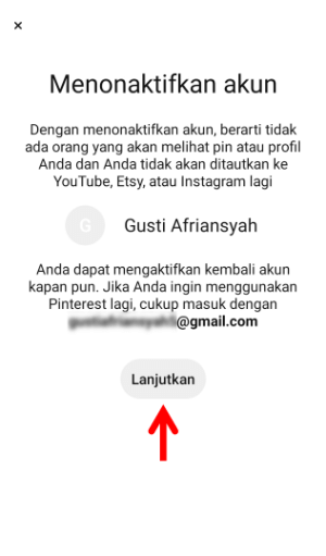 Cara menonaktifkan sementara atau menghapus permanen akun Pinterest 5 Lanjutkan Non Aktifkan Akun